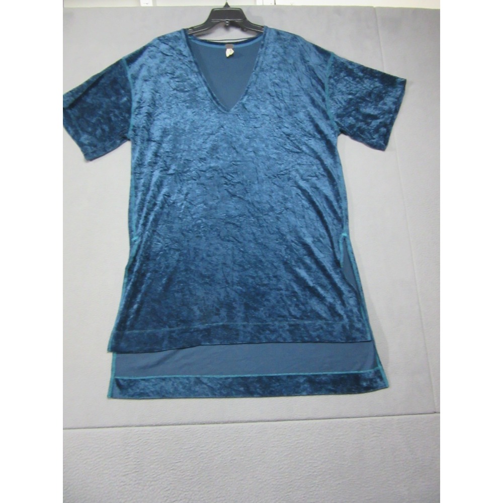 Free People ShirtDress Womens Large Blue We The Free Luxe Crushed Velvet V-Neck